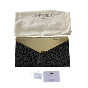 Jimmy Choo Calf Hair Leopard Print Clutch Purse W/Bag Cert. Authenticity Clean